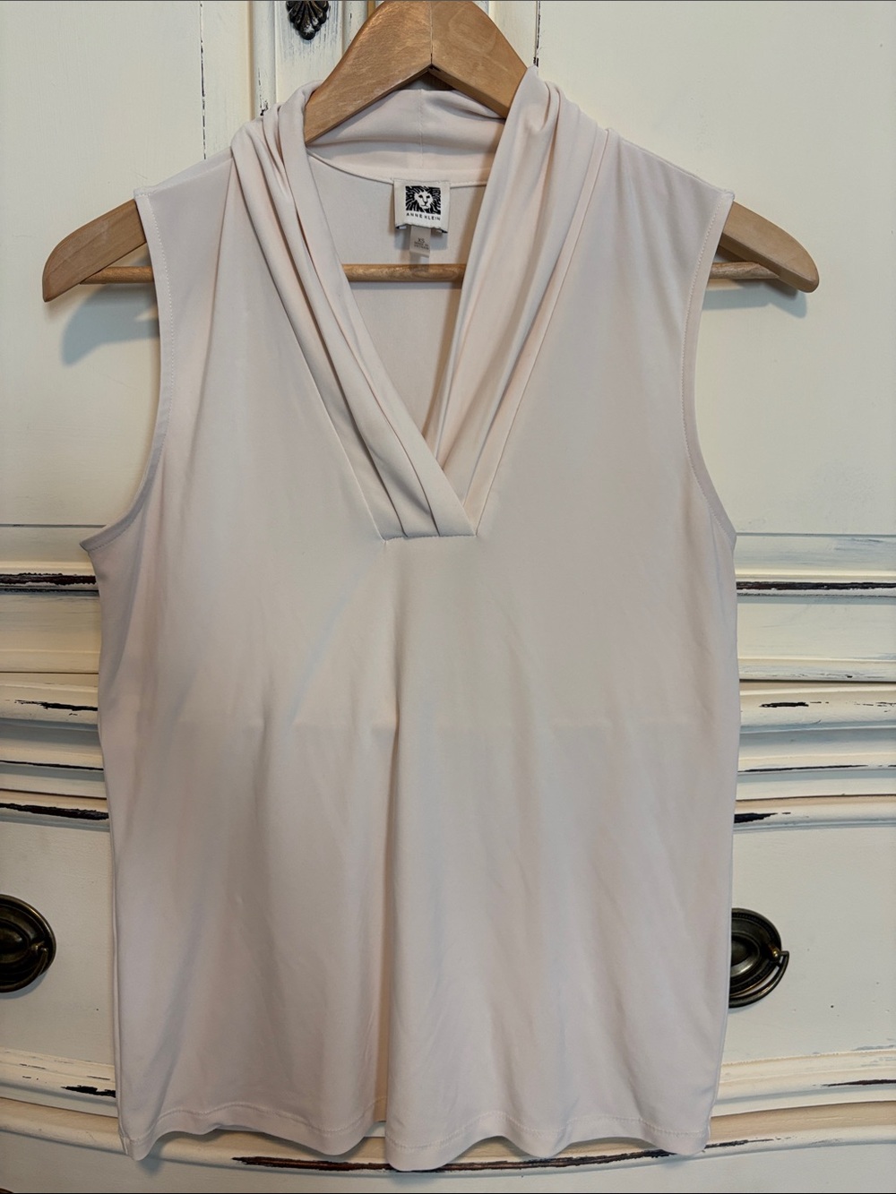 Anne Klein Sleeveless Draped V-Neck Top in Blush